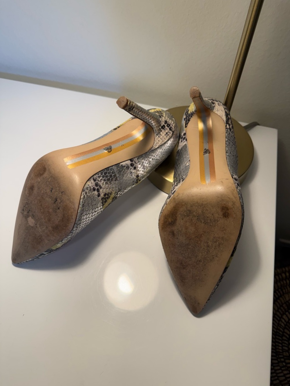 Sam Edelman Pink and Yellow Snake-Print Pointed Pumps - Picture 5 of 6